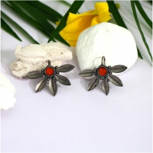 Generic Women's Orange Color Oxidised Earrings 