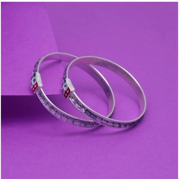 Dropship Silver Color 1 Pair Of Oxidised Kids Bangles Size: 1.6