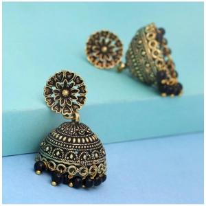 Generic Women's Rajasthani Traditional Wedding Collection Floral Design Gold Oxidised Black Color Jhumki Earrings 