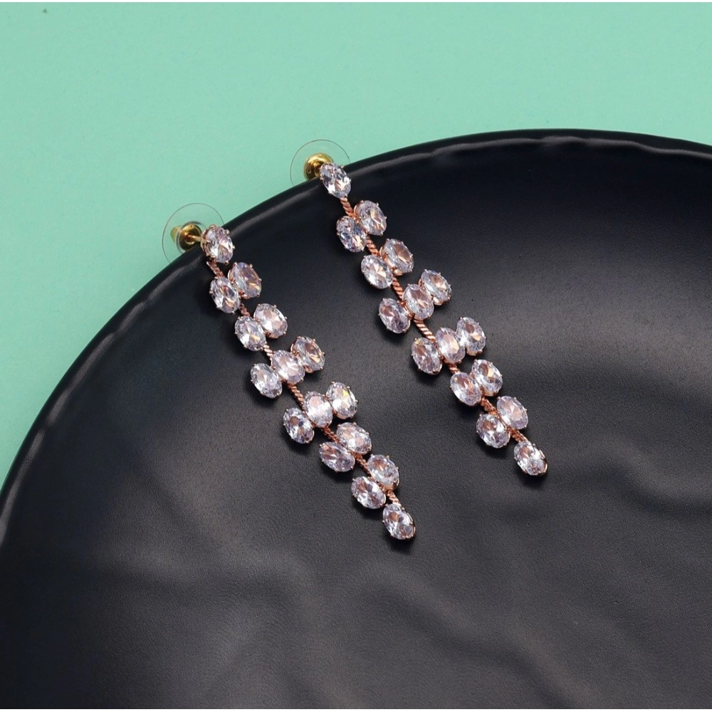 Generic Women's White Color Stone Rose Gold Earrings 