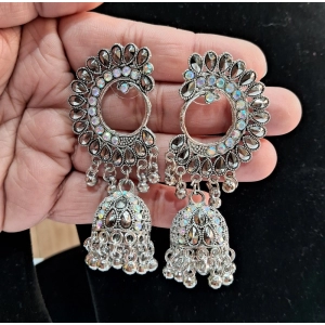 Generic Women's Silver Color Oxidised Earrings 