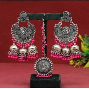 Generic Women's Rani Color Oxidised Earrings Tikka Set 