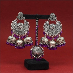 Generic Women's Purple Color Oxidised Earrings Tikka Set 