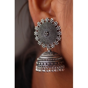 Generic Women's Oxidised Silver Plated Handmade Jhumka Brass Earrings 