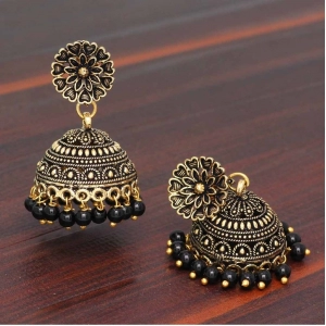 Generic Women's Rajasthani Traditional Wedding Collection Floral Design Gold Oxidised Black Color Jhumki Earrings 