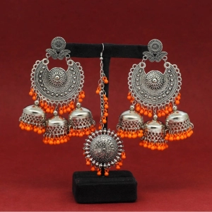 Generic Women's Orange Color Oxidised Earrings Tikka Set 