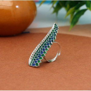 Generic Women's Green Color Meenakari Work Oxidised Adjustable Ring 