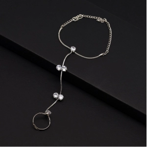 Generic Women's White Color Rhinestone Hathphool Adjustable Bracelet