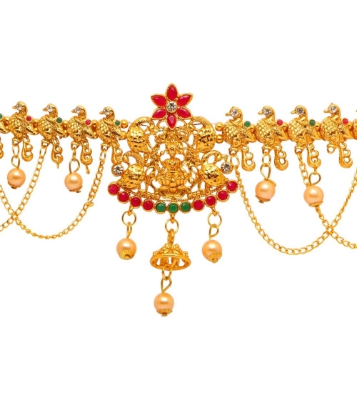 Women's Maroon & Green Color Glass Stone Kamarband Adjustable Chain