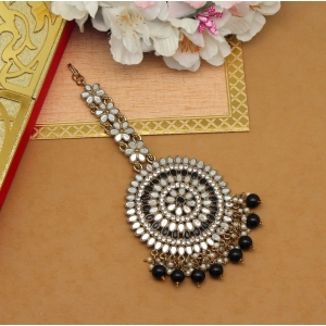 Generic Women's Black Color Mirror Work Maang Tikka 