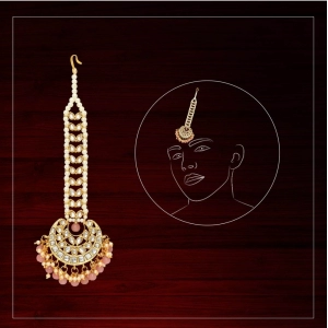 Generic Women's Dark Peach Color Kundan Maang Tikka 
