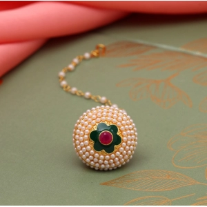Generic Women's Maroon & Green Color Meena Work Borla Tikka 