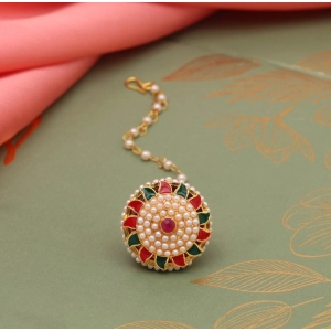 Generic Women's Maroon & Green Color Meena Work Borla Tikka 