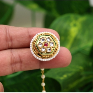 Generic Women's Maroon & Green Color Kundan Meena Borla Tikka 