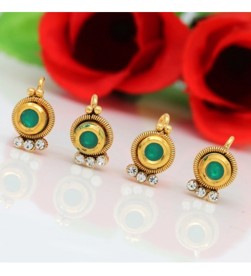 Women's Green Color Kundan Nose Pin Combo Of 4 Pieces 