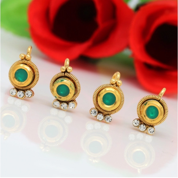 Dropship Women's Green Color Kundan Nose Pin Combo Of 4 Pieces