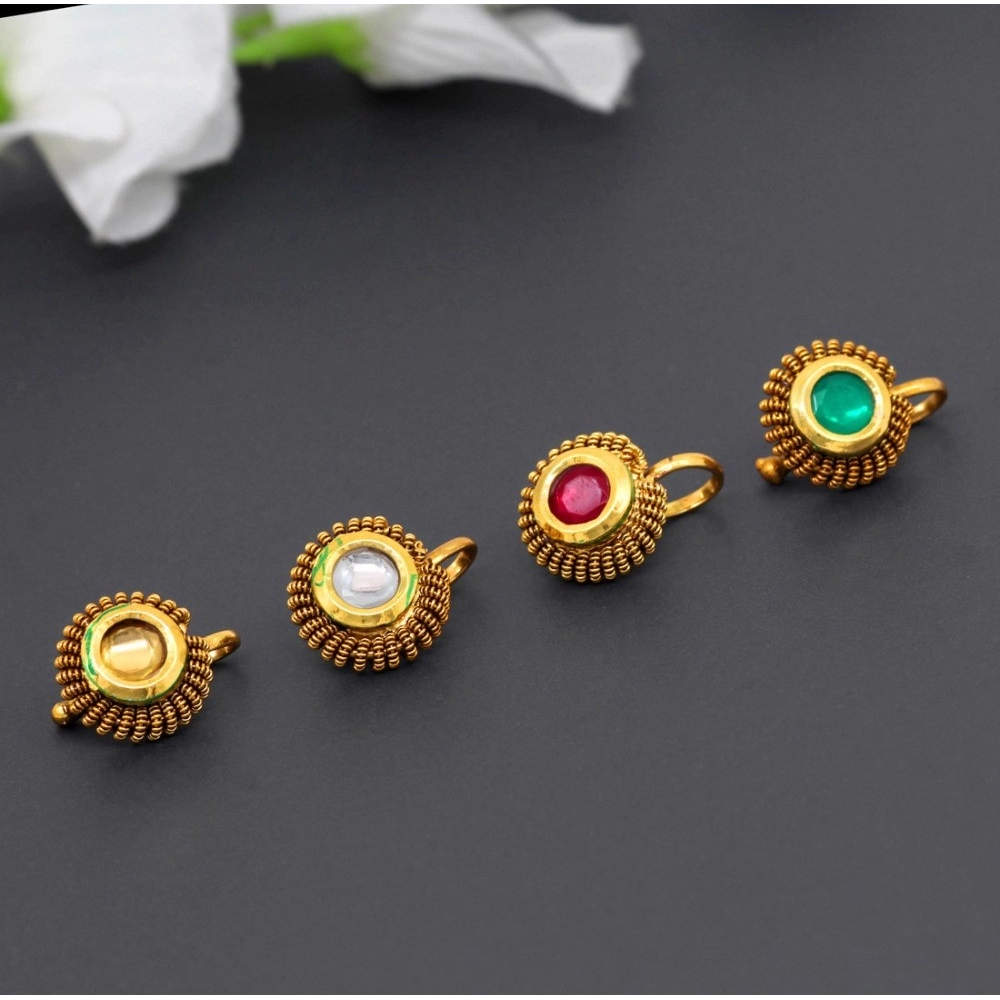 Generic Women's Multi Color Kundan Nose Pin Combo Of 4 Pieces 