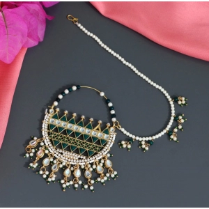 Generic Women's Green Color Kundan & Beads Nose Nath 