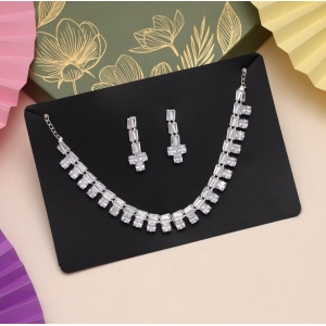 Generic Women's Silver Color Stone Necklace Set Adjustable Chain 