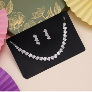 Generic Women's Silver Color Stone Necklace Set Adjustable Chain 