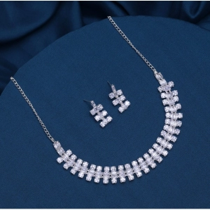 Generic Women's Silver Color Stone Necklace Set Adjustable Chain 