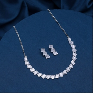 Generic Women's Silver Color Stone Necklace Set Adjustable Chain 