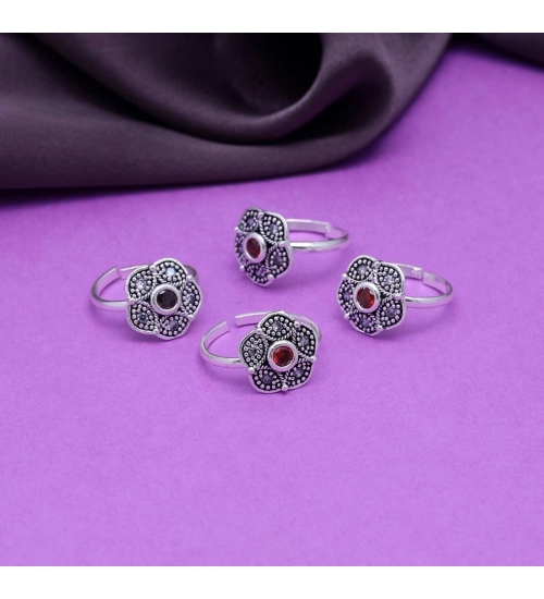 Women's Multi Color Assorted Design Adjustable Toe Rings Combo Of 2 Pairs 