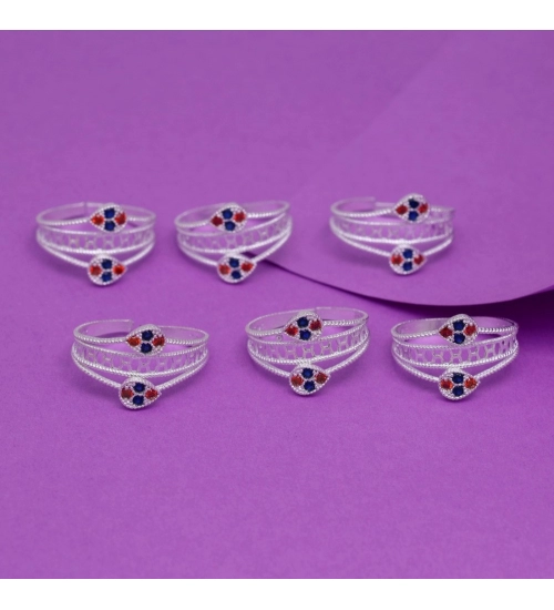 Women's Multi Color Assorted Design Adjustable Toe Rings Combo Of 3 Pairs 