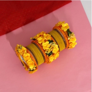 Generic Women's Yellow Color Floral Bangles Set: 2.4 