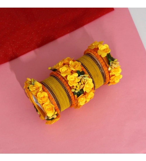 Women's Yellow Color Floral Bangles Set: 2.4 Women's Yellow Color Floral Bangles Set: 2.4