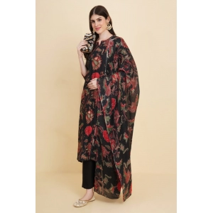 Generic Women's Casual 3/4th Sleeve Floral Print Cotton Kurti Set (Blue)