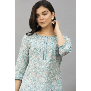 Generic Women's Casual 3/4th Sleeve Floral Print Cotton Blend Kurti (Sky Blue)