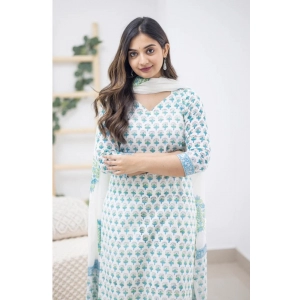 Generic Women's Casual 3/4th Sleeve Printed Cotton Kurti Set (Sky Blue)