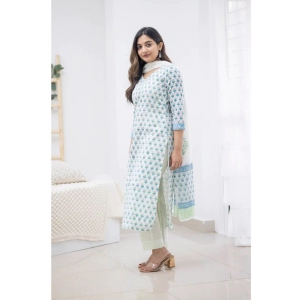 Generic Women's Casual 3/4th Sleeve Printed Cotton Kurti Set (Sky Blue)