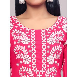 Generic Women's Casual 3/4th Sleeve Embroidered Georgette Kurti (Pink)