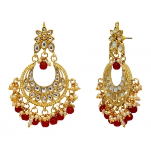 Generic Women's Maroon Color Imitation & Kundan Earrings 