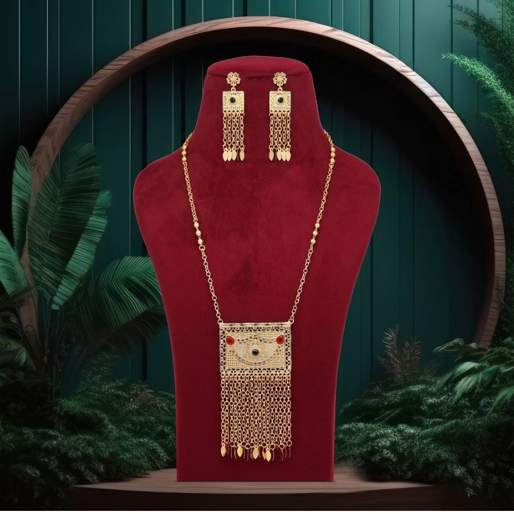 Generic Women's Red & Green Color Gold Plated Necklace Set Adjustable Chain
