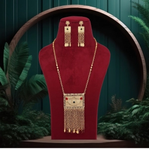 Generic Women's Red & Green Color Gold Plated Necklace Set Adjustable Chain