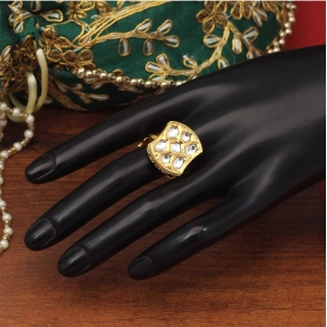 Generic Women's White Color Kundan Ring For Women Adjustable Ring