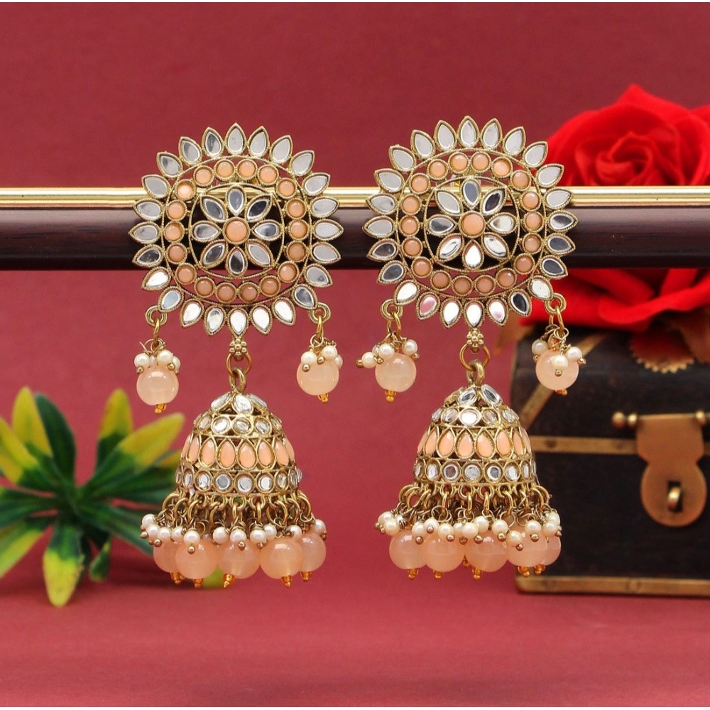 Generic Women's Peach Color Mirror Earrings 