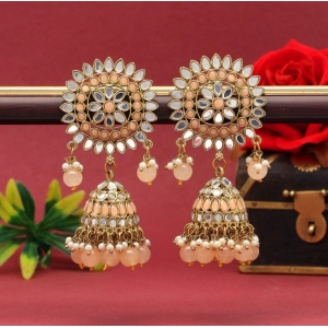 Generic Women's Peach Color Mirror Earrings 