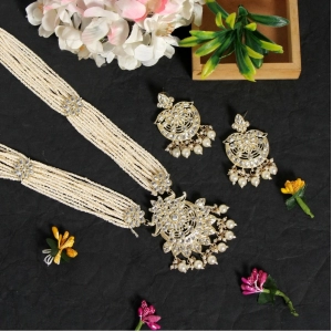 Generic Women's White Color Kundan Long Necklace Set 