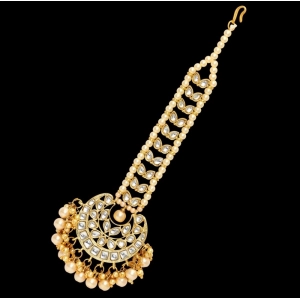 Generic Women's Gold Color Imitation Pearl & Kundan Maang Tikka 