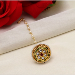 Generic Women's Maroon & Green Color Kundan Meena Borla Tikka 