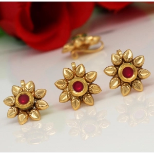 Generic Women's Rani Color Kundan Nose Pin Combo Of 4 Pieces 