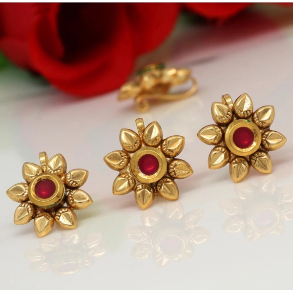 Dropship Women's Rani Color Kundan Nose Pin Combo Of 4 Pieces
