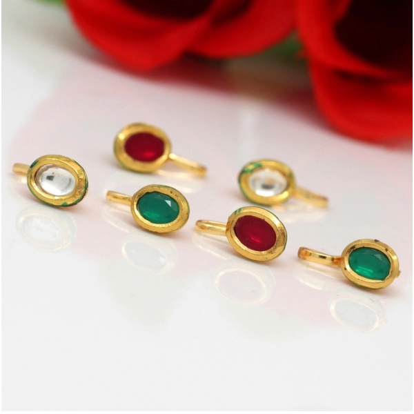 Dropship Women's Multi Color Kundan Nose Pin Combo Of 6 Pieces