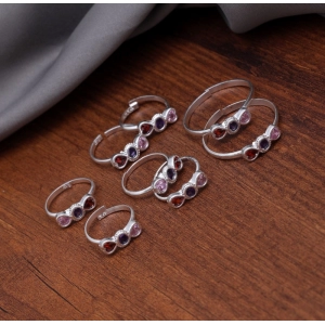 Generic Women's Multi Color Assorted Design Adjustable Toe Rings Combo Of 4 Pairs 