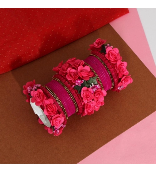 Women's Rani Color Floral Bangles Set: 2.4 