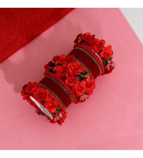 Women's Red Color Floral Bangles Set: 2.4 